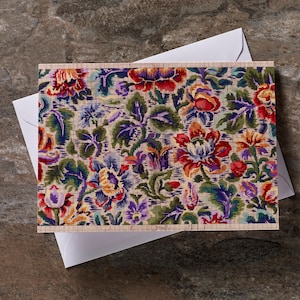 Une carte de voeux florale multicolore vintage A5 Antique textile Point Paper vintage Woven Fabric Pattern Carte de voeux