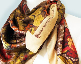 Vintage 1920s Silk Scarf: Red Floral Antique Fabric Print