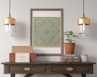 English mosaic in Rainbow colours on Point Paper Wall Art, Vintage Textile Art Print