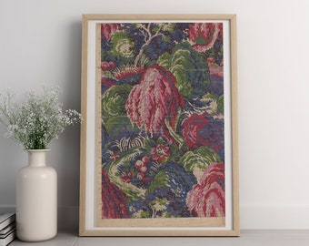 Floral Landscape Tapestry Art Print: 60s Style Pink & Blue