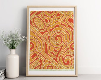 1960s Fabric Art Print: Red & Orange Mid-Century Modern Wall Decor