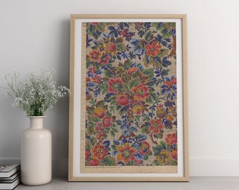 Antique Floral Fabric Pattern Art Print: 1907 French Jacquard