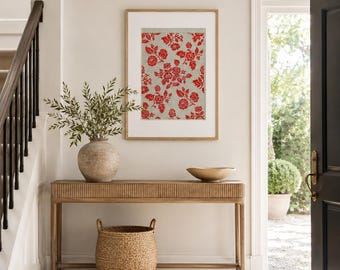 Large Red Peony Art Print: Botanical Point Paper Facsimile