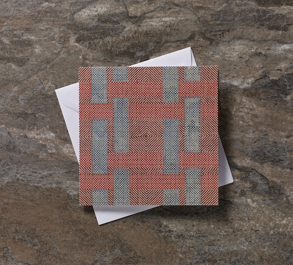 Vintage Textile Pattern Greetings Card: Red & Blue Point Paper Art