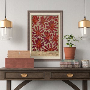 Vintage Wall Art Red Floral Fabric 1890&#39;s Large Textile and Fabric Lovers Gift