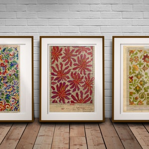 Colourful Floral Tapestry Art Set, Textile History Large Art Print Set, Mothers Gift Artwork, William Morris Style Textile Art, VintageDecor