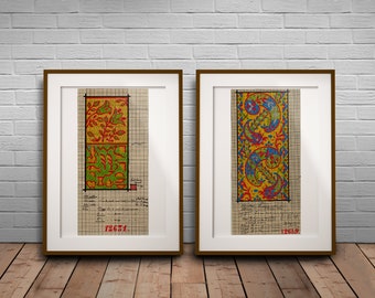 Vintage Textile Art Prints: Egyptian & Paisley Point Paper Duo