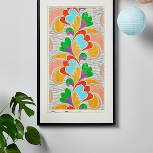 Bright & Colourful Weaving Pattern Wall Art, 70s Retro Baroque Style Large Scale Art Print, Groovy Boho Vibrant Vintage Art