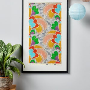 Vibrant 70’s Colour Burst Wall Art, Vintage Fabric History Art With Meaning, Colourful Boho Gallery Wall Large Art Print