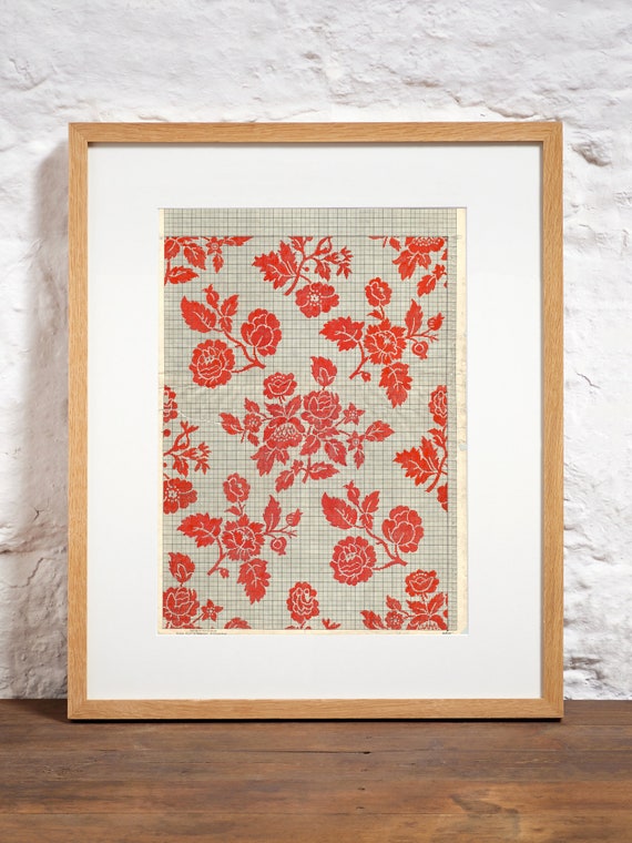 Extra Large Red Botanical Point Paper Art Detailed Floral