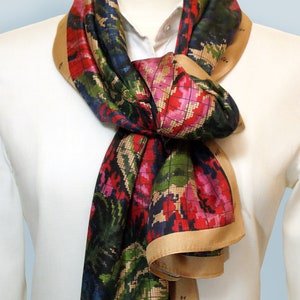 Vintage Silk Scarf: 1897 Floral Print, Antique Textile History
