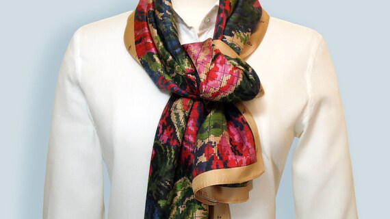 Vintage Silk Scarf 1800's Long Fabric 