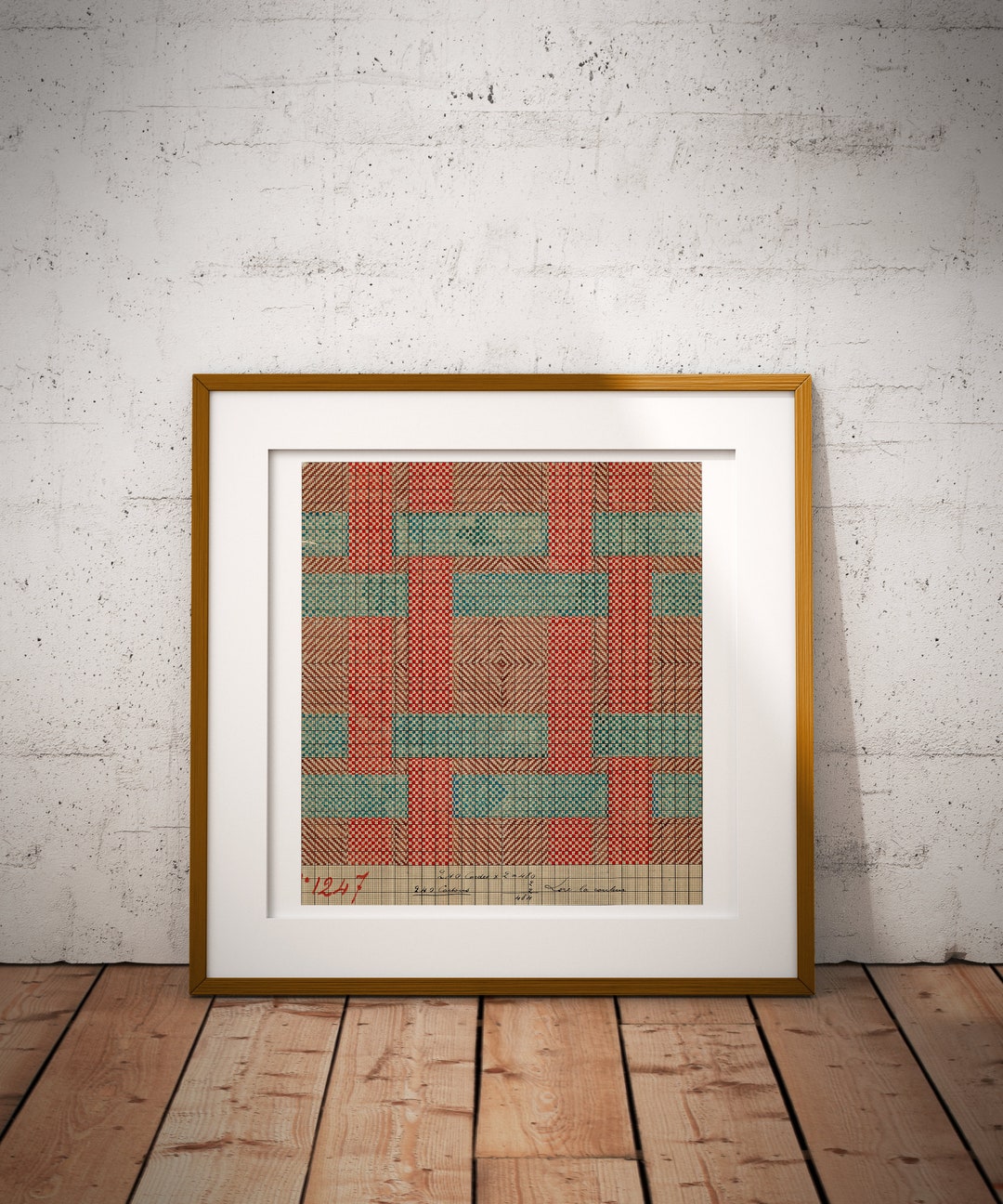 Primary Coloured Geometric Woven Textile Art Print, Vintage Jacquard