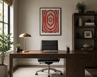 Red Geometric Art Print: Mid-Century Bauhaus Textile Design