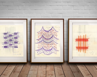 Geometric Abstract Art Prints: Retro Fashion History Sketches
