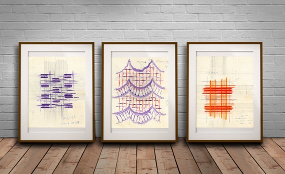 Geometric Abstract Art Prints: Retro Fashion History Sketches