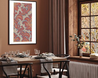 Antique French Brocade Print: Traditional Damask Textile Wall Art