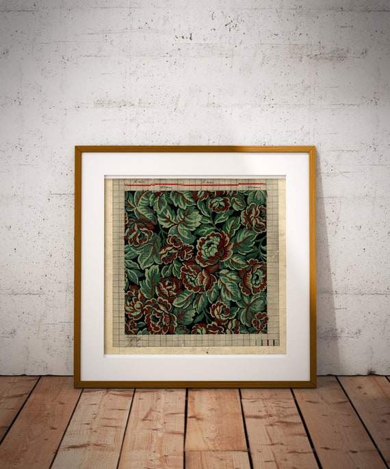 Vintage Wall Art Deep Green Floral 1920 s Large Point Paper Textile and William Morris Style Woven Tapestry Wall Art Etsy Canada