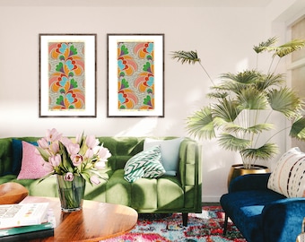 Retro 70s Art Print Set: Colorful Mid-Century Modern Wall Decor