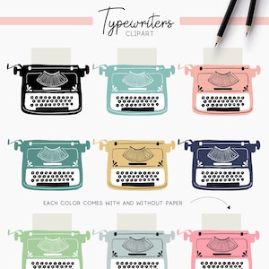 Schrijfmachine clipart. Handgetekende illustraties, vintage typemachine, retro, antiek, roze, Bonjour, van Patten Graphics