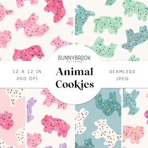 Papier numérique pour la fête des animaux avec des biscuits | Modèle sans couture de biscuits animaux givrés | Craquelins glacés animaux du cirque | Bleu | Utilisation commerciale