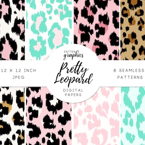 Leopard Digital Paper, Cheetah Pattern, Digital Repeatable Pattern, Animal Print in Teal, Black and Pink