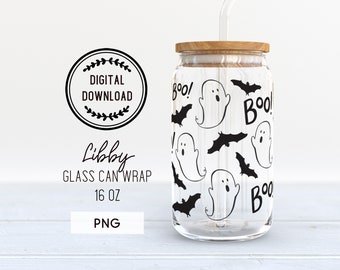 Ghost glass can wrap PNG, Halloween glass beer can wrap, soda can wrap, Libby glass halloween wrap, 16 oz glass can sublimation file