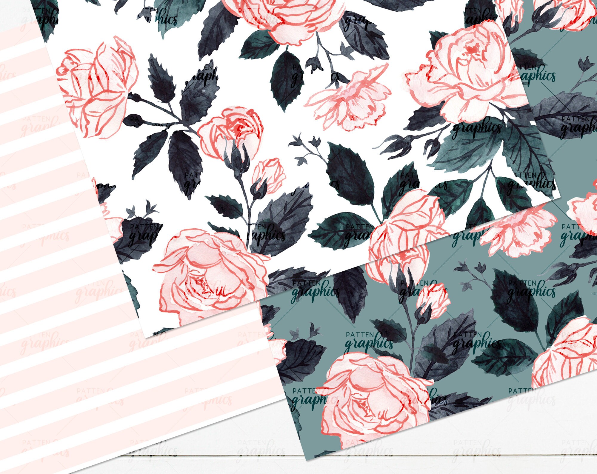 Garden Rose Floral Digital Paper Watercolor Floral Seamless | Etsy