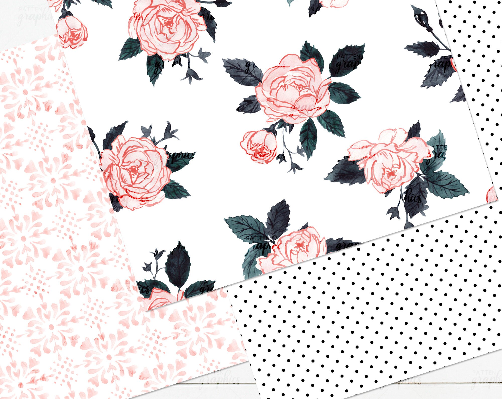 Garden Rose Floral Digital Paper Watercolor Floral Seamless | Etsy