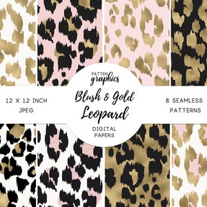 Pink & Gold Leopard Digital Papier, Schwarz Gepard Nahtloses Muster, Digitales wiederholbares Muster, Elegant Blush Luxus Tier Druck