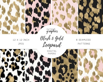 Pink & Gold Leopard Digital Paper, Black Cheetah Seamless Pattern, Digital Repeatable Pattern, Elegant Blush Luxury Animal Print