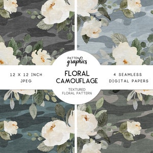 Floral Camo Seamless Pattern, Flowers & Camouflage Digital Paper, Floral Surface Pattern and Background - FloralCamouflage