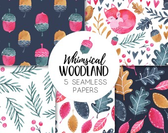 Woodland Animals Digital Paper, Cute Scrapbook Paper, Autumn Digital Paper, Cute Forest Paper - WhimsicalWoodland