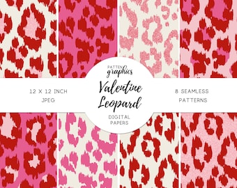 Valentine Leopard Digital Paper, Red & Hot Pink Cheetah Print, Valentine's Day Seamless Pattern, Animal Print Scrapbook Paper, 12 x 12 JPEG