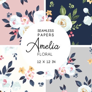 Digital Paper, Seamless Pattern, Watercolor floral digital paper, Floral paper, Scrapbook, Digital papers, Floral Scrapbook Paper - Amelia