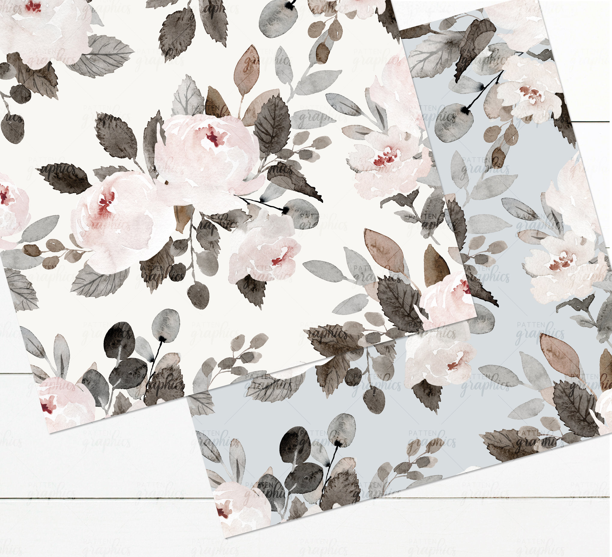 Neutral Floral Digital Paper, Soft Muted Watercolor Flowers Seamless ...