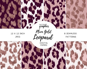 Leopard Digital Paper, Rose Gold and Plum, Cheetah Seamless Pattern, Digital Repeatable Pattern, Elegant Luxury Animal Print, Mauve