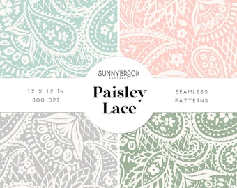 Paisley digital paper, Seamless paisley pattern, Pastel lace floral tileable repeat pattern file, seamless file for fabric, digital download