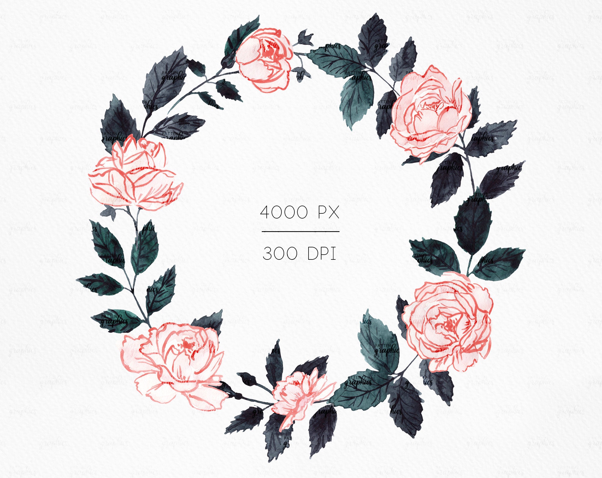 Pink Floral Wreath Clipart Watercolor Rose Flower Wreath | Etsy