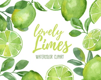 Lime Clipart, Watercolor Lime Clipart, Fruit Clip Art, Citrus Fruit Clipart,  Limes, Watercolor Fruit Clipart, Lime Slices, Tropical, Summer
