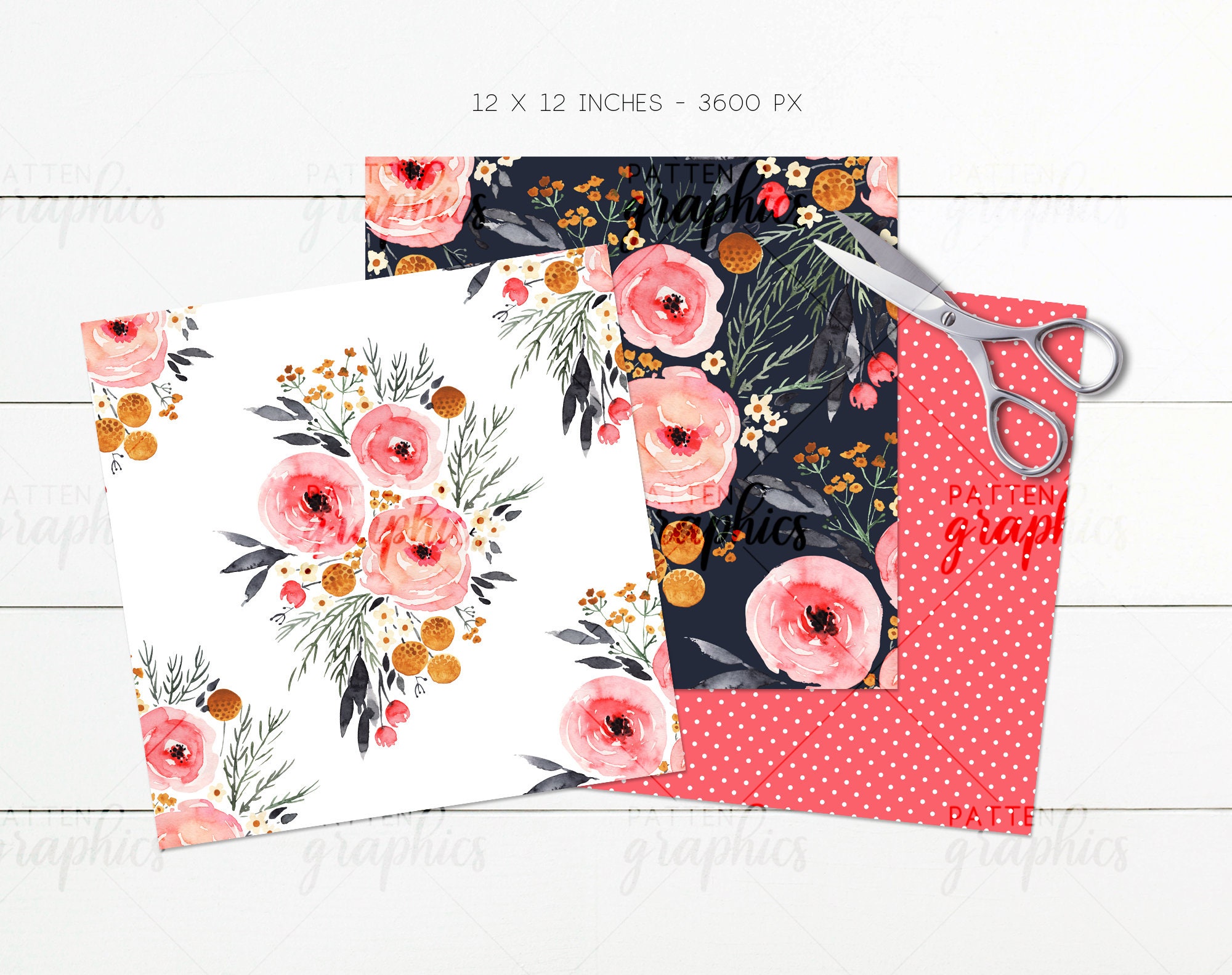 Rustic Boho Floral Digital Paper, Watercolor Floral Seamless Pattern ...