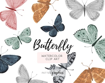 Butterflies Clipart, Watercolor Butterfly Clipart, Watercolor Butterfly, Butterfly Printable PNG, Pink and Navy Watercolor