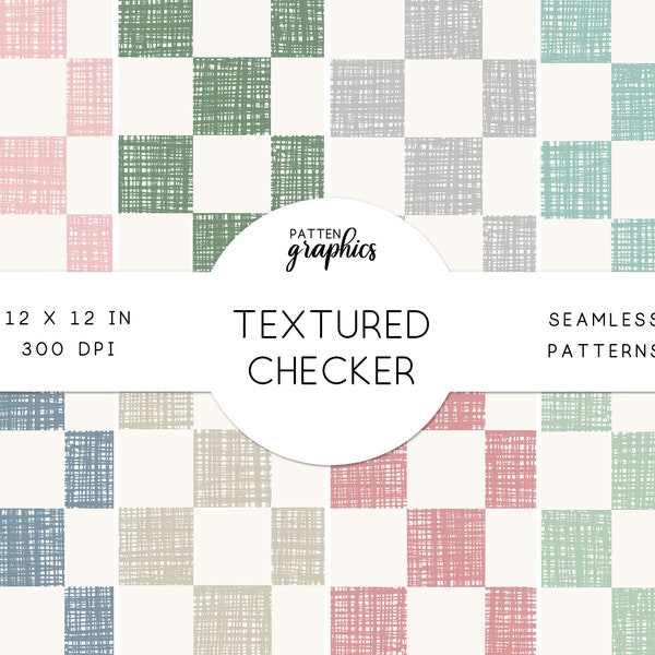 Checker Seamless Pattern, Checker Digital Paper, Checkerboard Seamless File, Pastel Checker Backgrounds, Hand Drawn, Off White, Woven