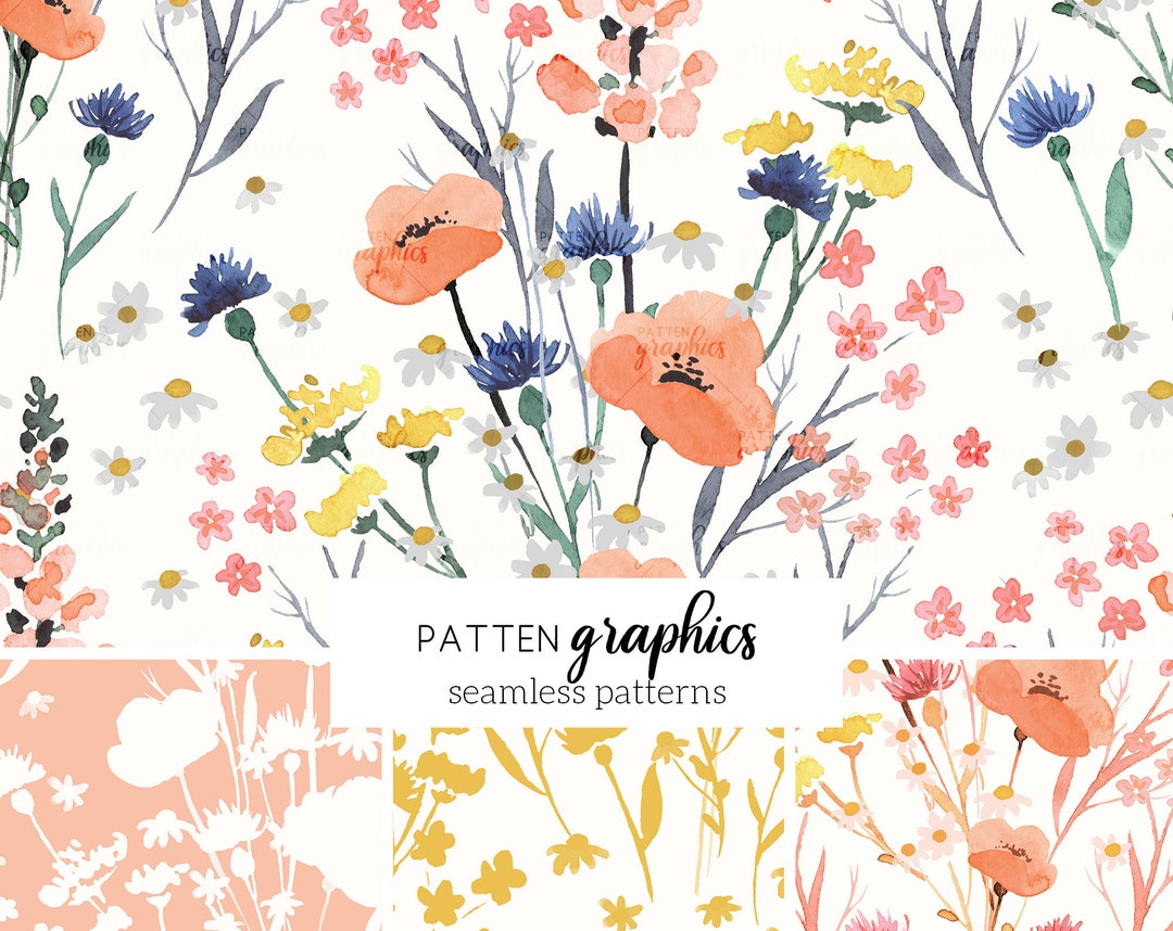 Wildflower Digital Paper, Watercolor Floral Digital Paper, Seamless ...