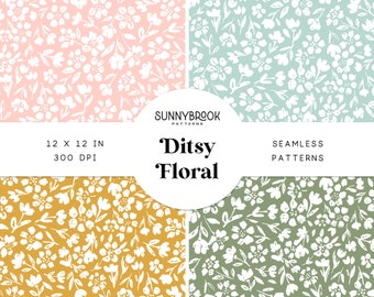 Ditsy floral seamless, Ditsy flower pattern, Small floral Digital Paper, seamless file, Tonal, tone on tone, repeat pattern, pink, mustard