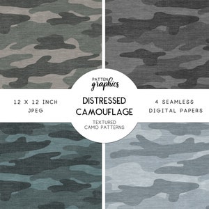 Camo Digital Paper, Distressed Camouflage Seamless Pattern by Patten Graphics, Commercial Use Available - DistressedCamouflage