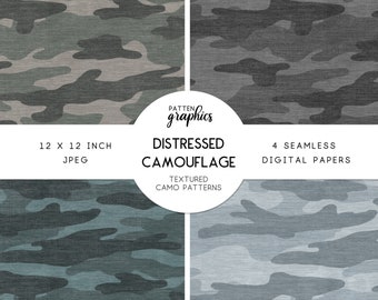 Camo Digital Paper, Distressed Camouflage Seamless Pattern by Patten Graphics, Commercial Use Available - DistressedCamouflage