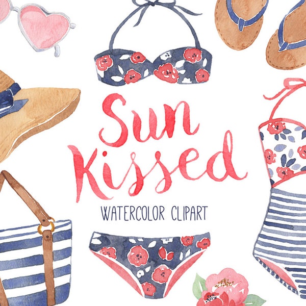 Summer Fashion Clipart, Watercolor Clipart, Beach Style, Beach Girl, Pool Clipart, Swimsuit, Bikini, Spring Break, Planner - SunKissed