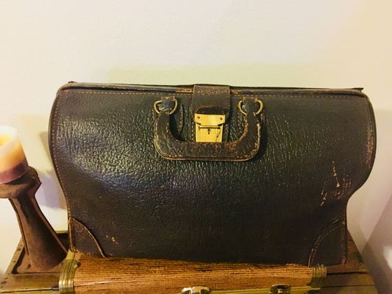 Antique Leather Doctors Bag Briefcase - image 2