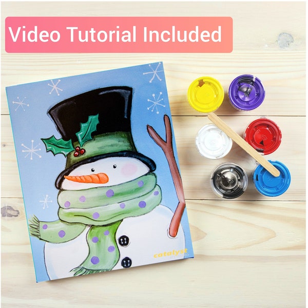 Folk Art Snowman DIY Paint Kit- Sip and Paint, Date Night, Wine and Paint- Video Tutorial Included